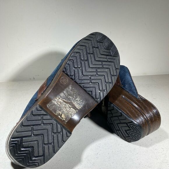 Dansko Shannon Blue Stapled Nubuck Leather Slip On Clog Tassels 38 US 7.5 - 8 M - Picture 5 of 6